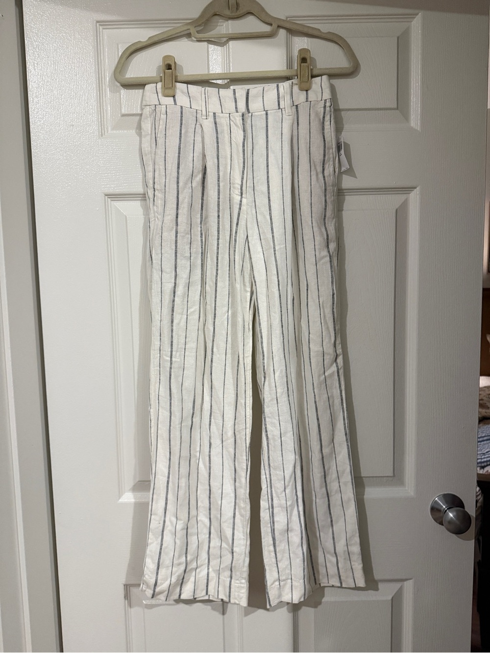 Old Navy White Linen-Blend Pinstripe Chinos